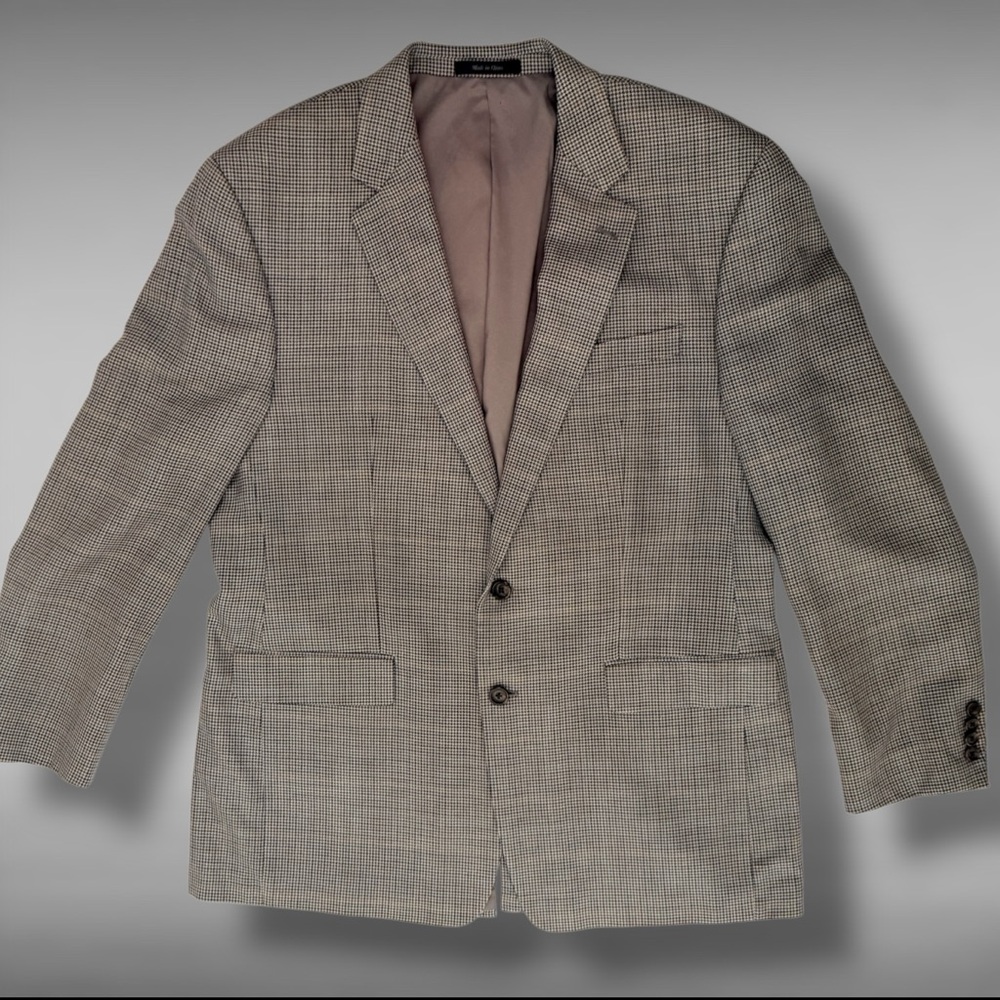 Lauren Ralph Lauren 44L Silk Wool Houndstooth Blazer Sport Coat Jacket